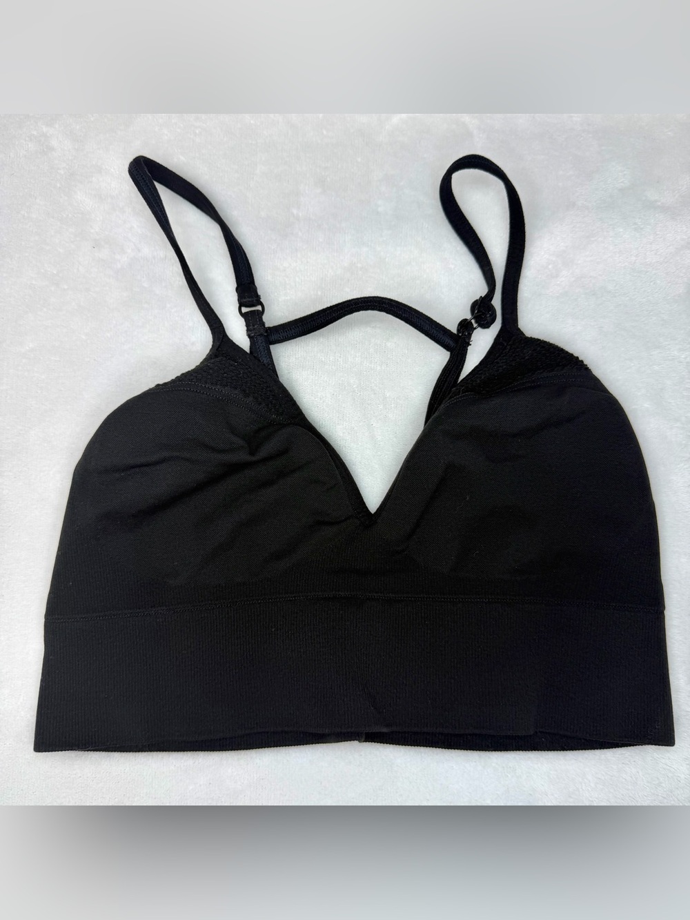 VS PINK Seamless Plunge Bralette Black S Small Strappy Back Ribbed Wirefree